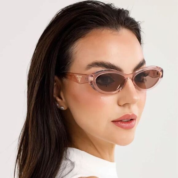 BRAND NEW PRADA Symbol PR26ZS 19Q10D Transparent Peach/Light Brown Sunglasses - Picture 1 of 14